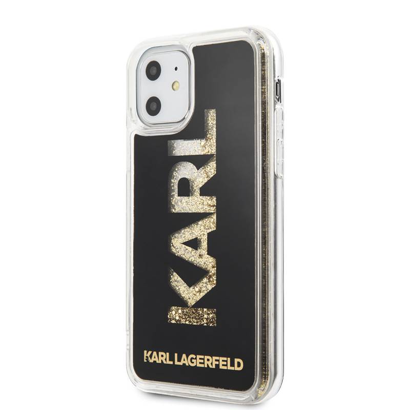 Apple iPhone 11 Kılıf Karl Lagerfeld Sıvılı Simli Logo Dizayn Kapak - 6