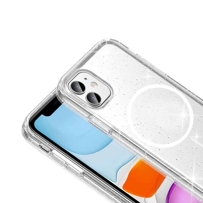 Apple iPhone 11 Kılıf M-safe Şarj Özellikli Parlayan Simli Saydam Renkli Zore Maris Kapak - 4