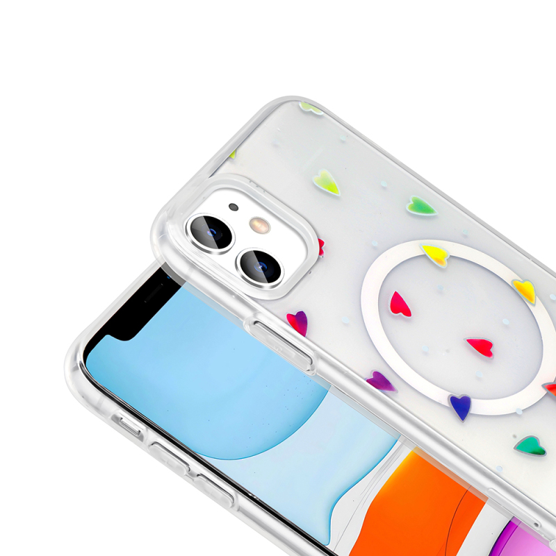 Apple iPhone 11 Kılıf M-Safe Şarj Özellikli Şeffaf Zore Folk Sert Kapak - 15