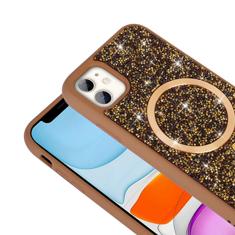 Apple iPhone 11 Kılıf Pırlanta Tasarımlı M-safe Şarj Özellikli Zore Mozaik Silikon Kapak - 10