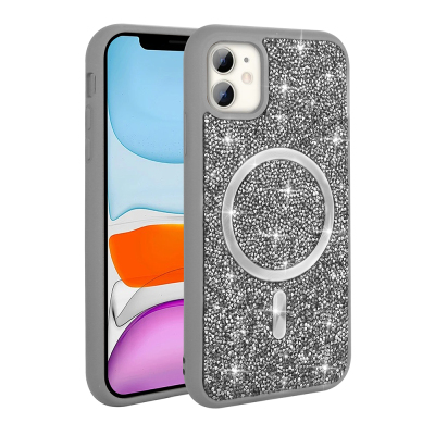 Apple iPhone 11 Kılıf Pırlanta Tasarımlı M-safe Şarj Özellikli Zore Mozaik Silikon Kapak - 6