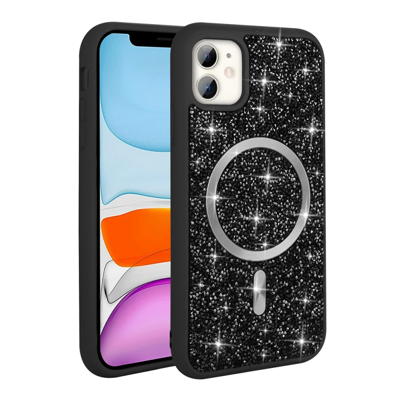 Apple iPhone 11 Kılıf Pırlanta Tasarımlı M-safe Şarj Özellikli Zore Mozaik Silikon Kapak - 5