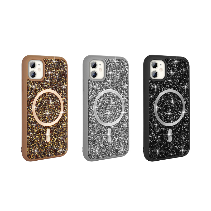 Apple iPhone 11 Kılıf Pırlanta Tasarımlı M-safe Şarj Özellikli Zore Mozaik Silikon Kapak - 11