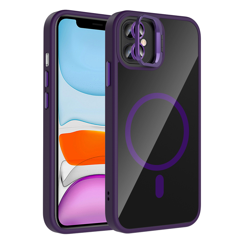Apple iPhone 11 Kılıf Standlı ve Kamera Lens Hediyeli M-Safe Şarj Özellikli Zore Etro Kapak - 1