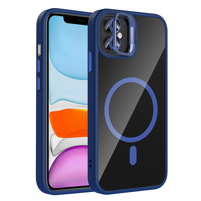 Apple iPhone 11 Kılıf Standlı ve Kamera Lens Hediyeli M-Safe Şarj Özellikli Zore Etro Kapak - 3