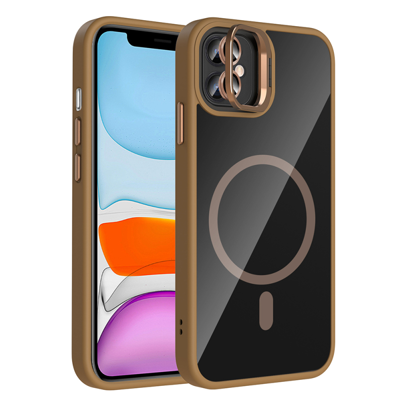 Apple iPhone 11 Kılıf Standlı ve Kamera Lens Hediyeli M-Safe Şarj Özellikli Zore Etro Kapak - 7
