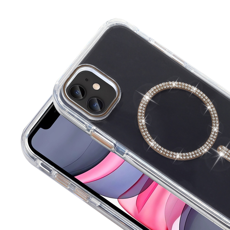 Apple iPhone 11 Kılıf Taşlı Tasarım M-safe Şarj Özellikli Zore Koment Silikon Kapak - 4