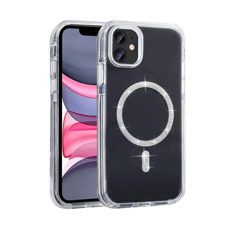 Apple iPhone 11 Kılıf Taşlı Tasarım M-safe Şarj Özellikli Zore Koment Silikon Kapak - 3
