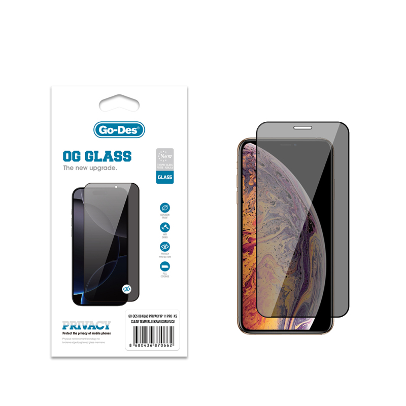 Apple iPhone 11 Pro Go Des OG Glass Privacy Antistatik Temperli Cam Ekran Koruyucu - 1