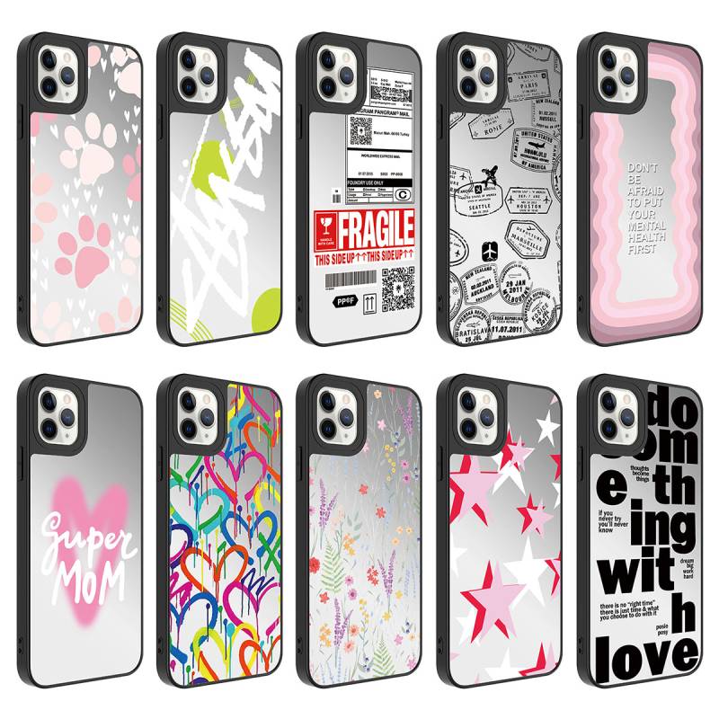 Apple iPhone 11 Pro Max Case Mirror Patterned Camera Protected Glossy Zore Mirror Cover - 2