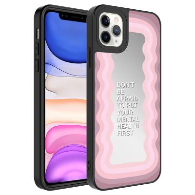 Apple iPhone 11 Pro Max Case Mirror Patterned Camera Protected Glossy Zore Mirror Cover - 12