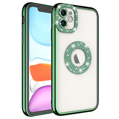 Apple iPhone 12 Case Camera Protected Stone Decorated Back Transparent Zore Asya Cover - 5