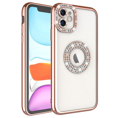 Apple iPhone 12 Case Camera Protected Stone Decorated Back Transparent Zore Asya Cover - 3