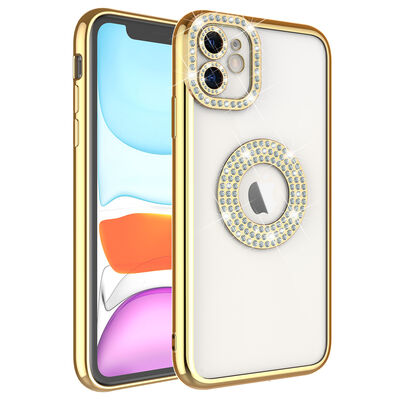 Apple iPhone 12 Case Camera Protected Stone Decorated Back Transparent Zore Asya Cover - 6