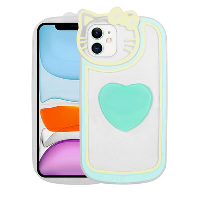 Apple iPhone 12 Case Cat Figured Transparent Pop Socket Zore Rhythmic Cover - 6