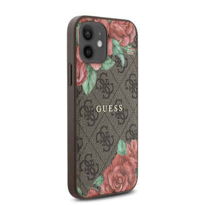 Apple iPhone 12 Case Guess Original Licensed Magsafe Charging Feature Rose Printed 4G Patterned Text Logo Cover - 13