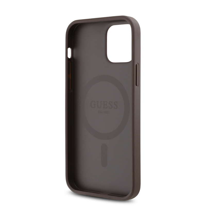 Apple iPhone 12 Case Guess Original Licensed Magsafe Charging Feature Rose Printed 4G Patterned Text Logo Cover - 16