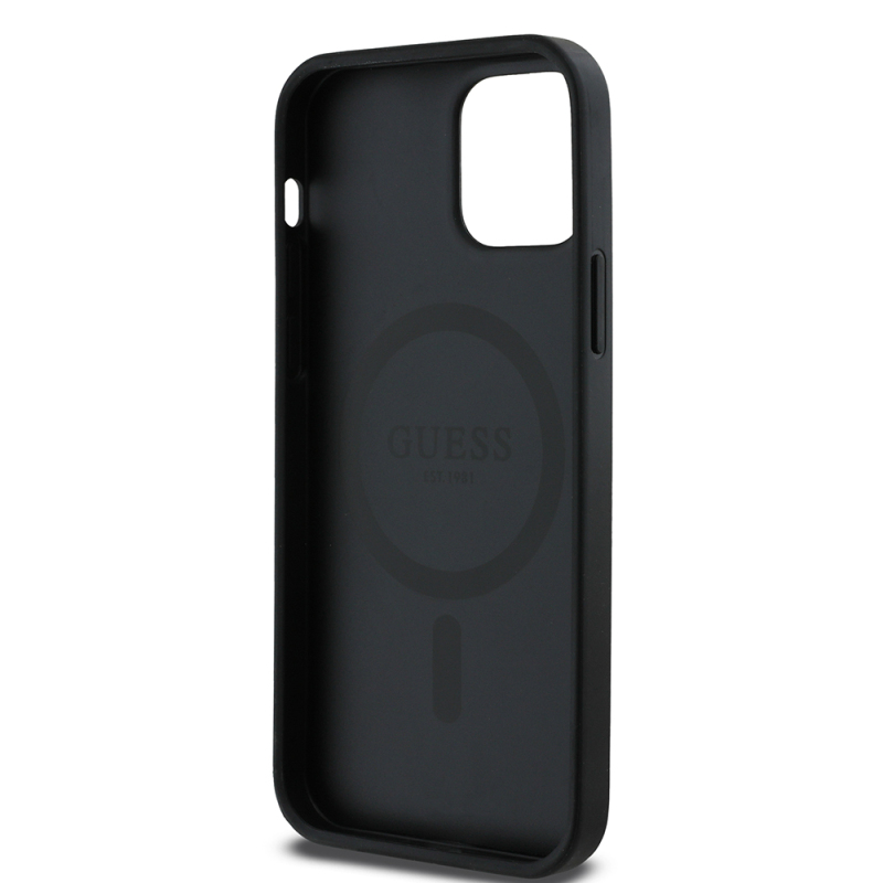 Apple iPhone 12 Case Guess Original Licensed Magsafe Charging Feature Text Logo Saffiano Classic Cover - 7