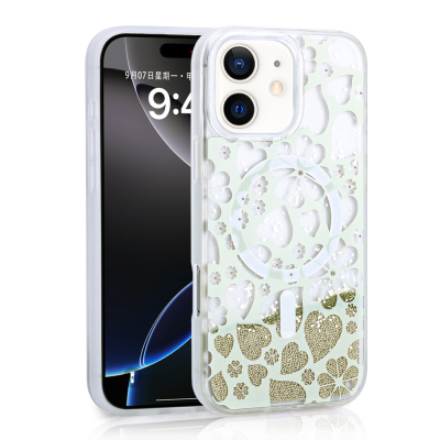 Apple iPhone 12 Case Liquid Glitter Printed Transparent Back Surface Zore Mossa Silicone Cover - 4