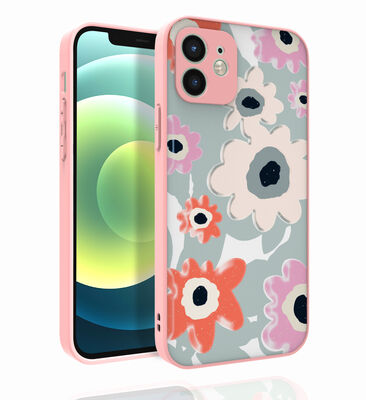 Apple iPhone 12 Case Patterned Camera Protected Glossy Zore Nora Cover - 7