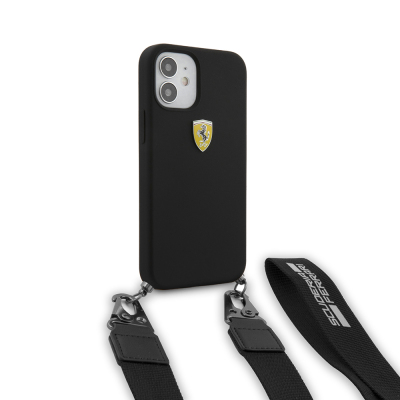Apple iPhone 12 Kılıf Ferrari Orjinal Lisanslı Askılı Metal Logolu Kapak - 3