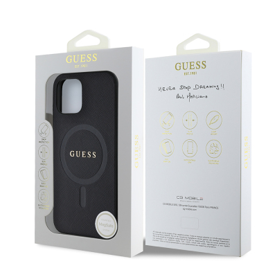 Apple iPhone 12 Kılıf Guess Orjinal Lisanslı Magsafe Şarj Özellikli Yazı Logolu Saffiano Classic Kapak - 8