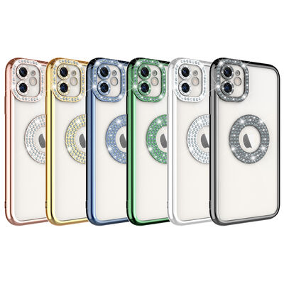Apple iPhone 12 Kılıf Kamera Korumalı Taş Süslemeli Arkası Şeffaf Zore Asya Kapak - 8