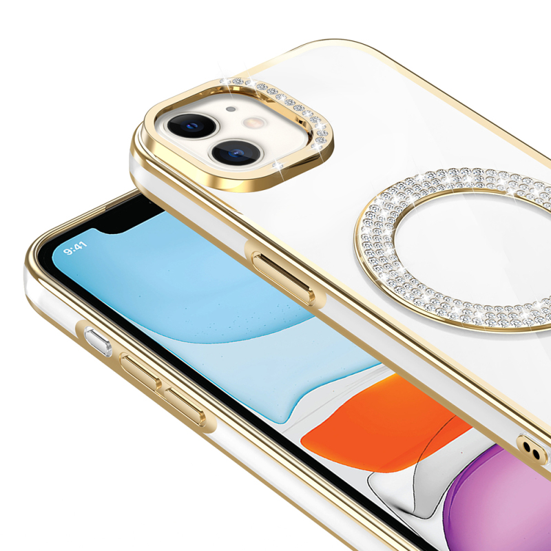 Apple iPhone 12 Kılıf Pırlanta Taş Tasarımlı M-safe Şarj Özellikli Zore Karetta Silikon Kapak - 9