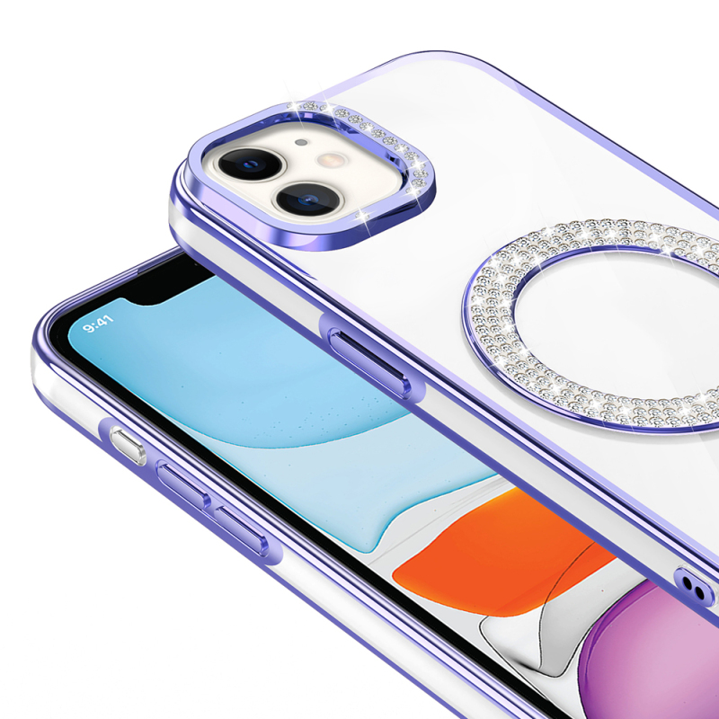 Apple iPhone 12 Kılıf Pırlanta Taş Tasarımlı M-safe Şarj Özellikli Zore Karetta Silikon Kapak - 13