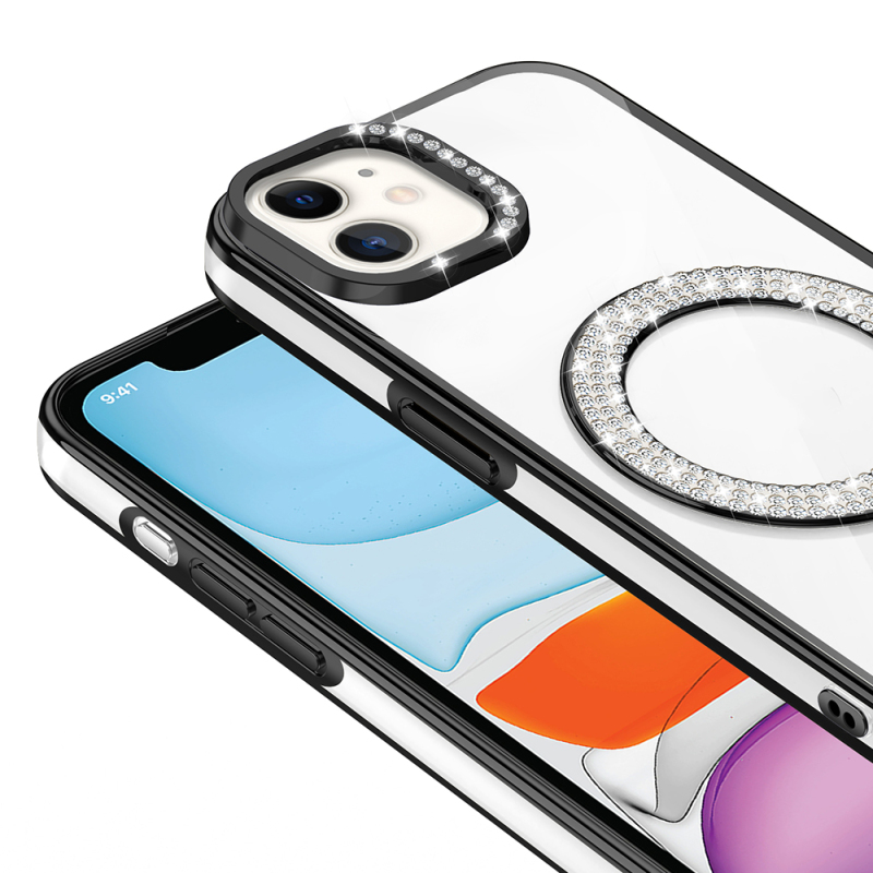 Apple iPhone 12 Kılıf Pırlanta Taş Tasarımlı M-safe Şarj Özellikli Zore Karetta Silikon Kapak - 17