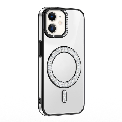 Apple iPhone 12 Kılıf Pırlanta Taş Tasarımlı M-safe Şarj Özellikli Zore Karetta Silikon Kapak - 16