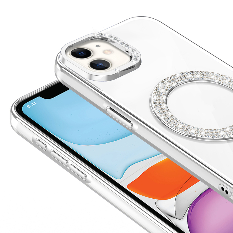 Apple iPhone 12 Kılıf Pırlanta Taş Tasarımlı M-safe Şarj Özellikli Zore Karetta Silikon Kapak - 19