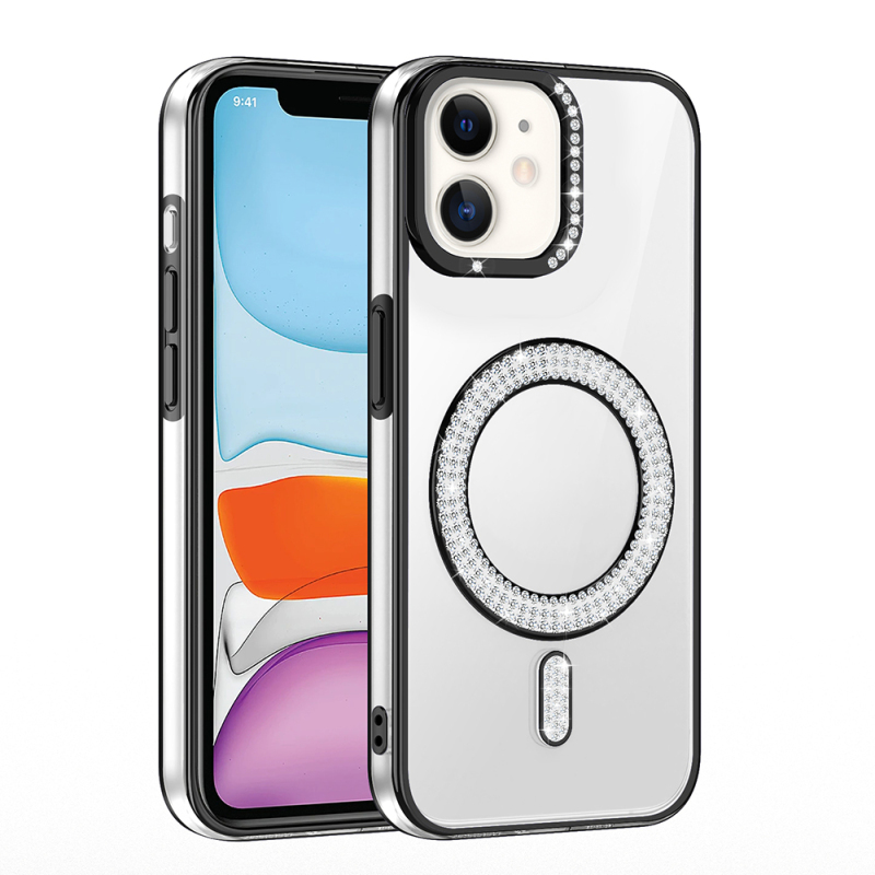 Apple iPhone 12 Kılıf Pırlanta Taş Tasarımlı M-safe Şarj Özellikli Zore Karetta Silikon Kapak - 6