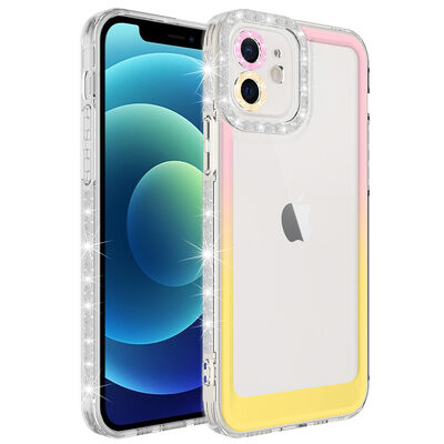 Apple iPhone 12 Kılıf Simli ve Renk Geçiş Tasarımlı Lens Korumalı Zore Park Kapak - 6