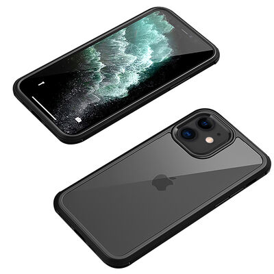 Apple iPhone 12 Kılıf Zore Dor Silikon Temperli Cam Kapak - 12