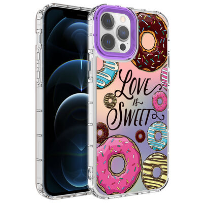 Apple iPhone 12 Pro Case Camera Protected Colorful Patterned Hard Silicone Zore Korn Cover - 13