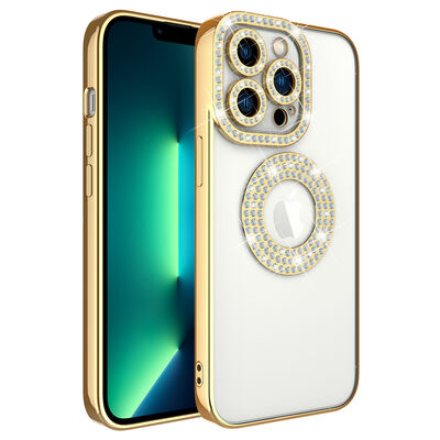 Apple iPhone 12 Pro Case Camera Protected Stone Decorated Back Transparent Zore Asya Cover - 1