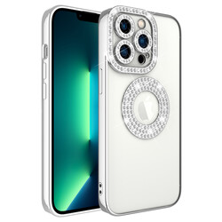 Apple iPhone 12 Pro Case Camera Protected Stone Decorated Back Transparent Zore Asya Cover - 5
