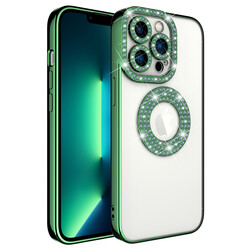 Apple iPhone 12 Pro Case Camera Protected Stone Decorated Back Transparent Zore Asya Cover - 3