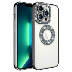 Apple iPhone 12 Pro Case Camera Protected Stone Decorated Back Transparent Zore Asya Cover - 6