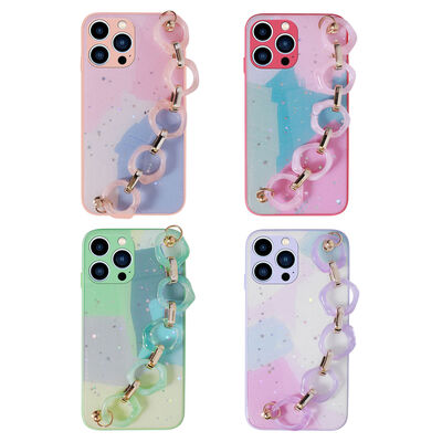 Apple iPhone 12 Pro Case Glittery Patterned Hand Strap Holder Zore Elsa Silicone Cover - 2