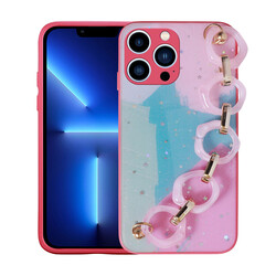 Apple iPhone 12 Pro Case Glittery Patterned Hand Strap Holder Zore Elsa Silicone Cover - 5