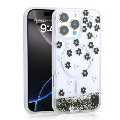 Apple iPhone 12 Pro Case Liquid Glitter Printed Transparent Back Surface Zore Mossa Silicone Cover - 5