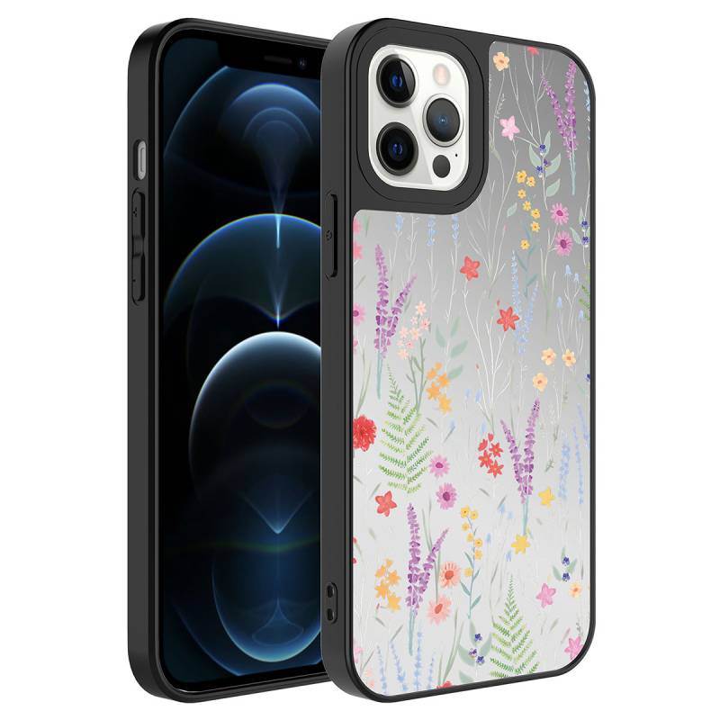 Apple iPhone 12 Pro Case Mirror Patterned Camera Protected Glossy Zore Mirror Cover - 4