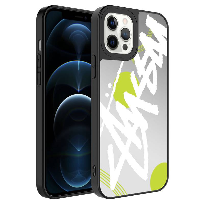 Apple iPhone 12 Pro Case Mirror Patterned Camera Protected Glossy Zore Mirror Cover - 6
