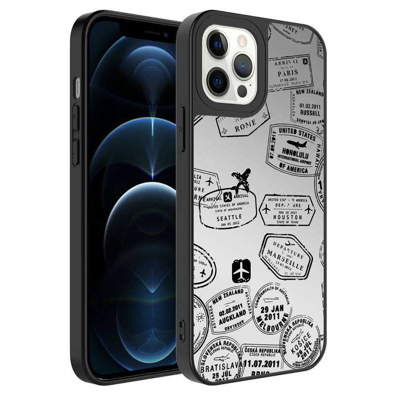 Apple iPhone 12 Pro Case Mirror Patterned Camera Protected Glossy Zore Mirror Cover - 9