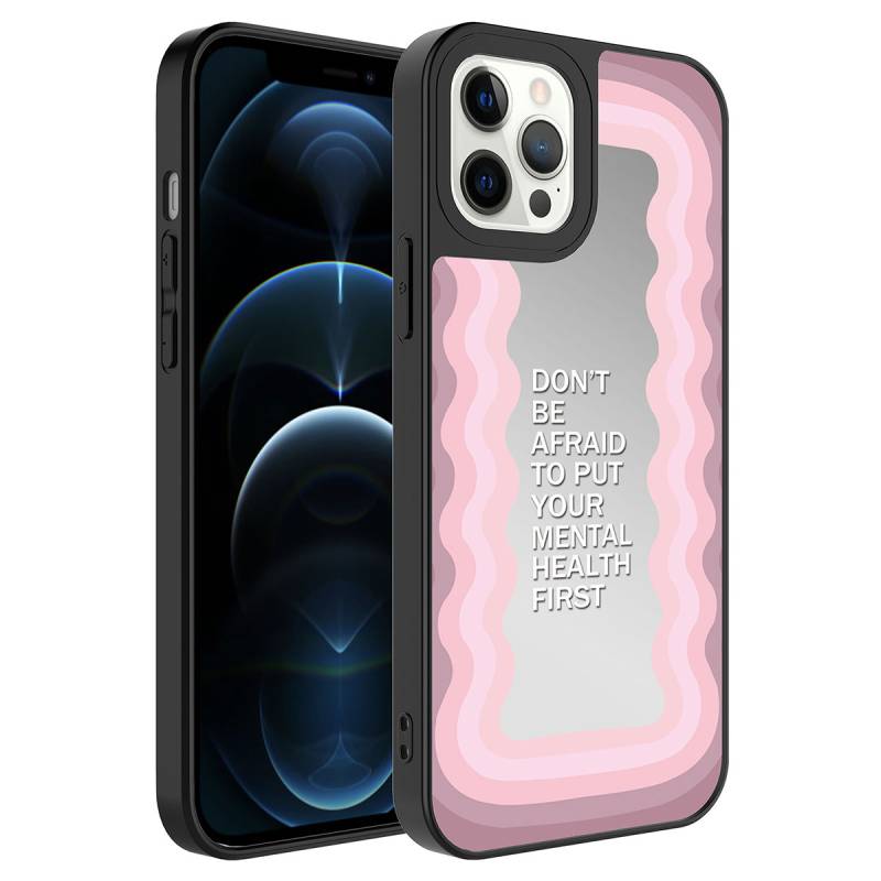 Apple iPhone 12 Pro Case Mirror Patterned Camera Protected Glossy Zore Mirror Cover - 12