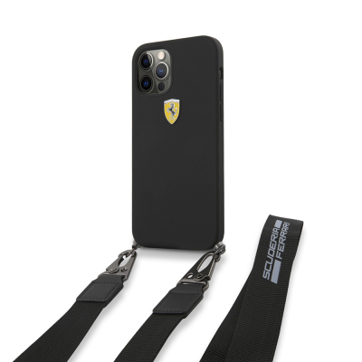 Apple iPhone 12 Pro Kılıf Ferrari Orjinal Lisanslı Askılı Metal Logolu Kapak - 1
