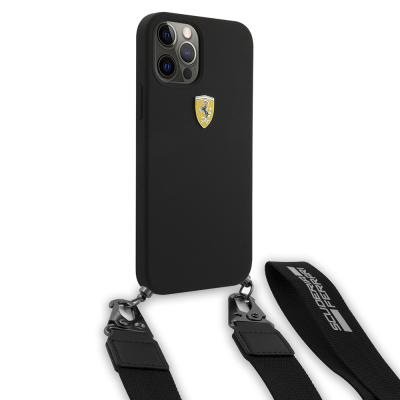 Apple iPhone 12 Pro Kılıf Ferrari Orjinal Lisanslı Askılı Metal Logolu Kapak - 3