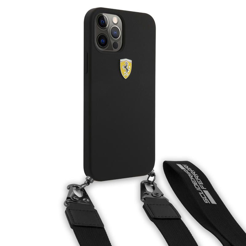 Apple iPhone 12 Pro Kılıf Ferrari Orjinal Lisanslı Askılı Metal Logolu Kapak - 3